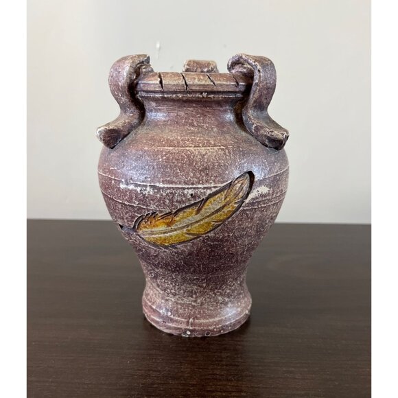 Ceramic Brown Decorative Vase Feather 6" Tall Home Decor - Picture 1 of 4